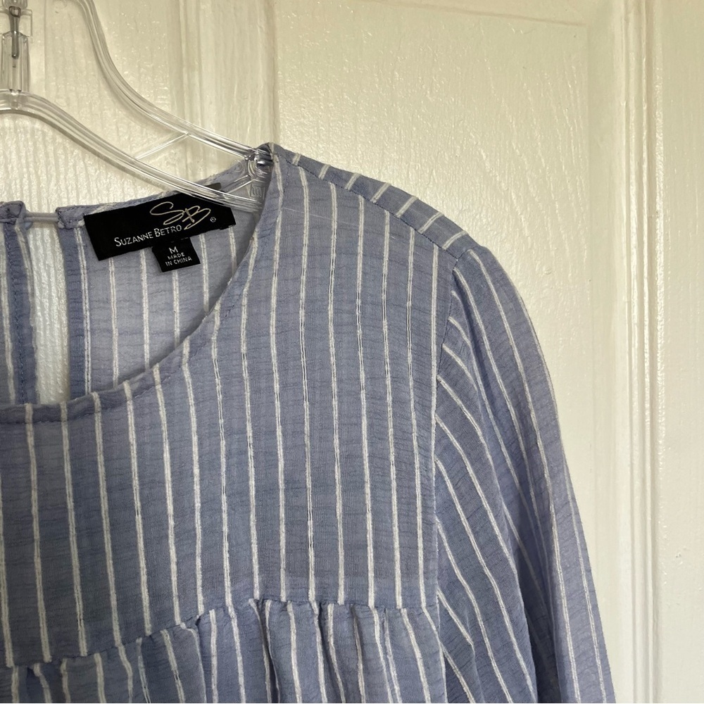 SUSAN BETRO Blue and White Striped Peplum Top | size Medium - Picture 4 of 9